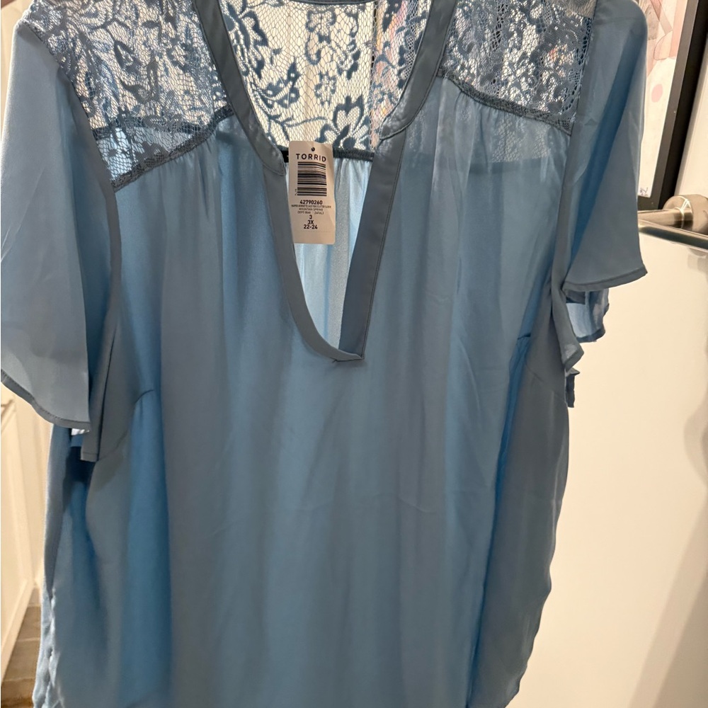 Torrid Harper Georgette Blue Lace Blouse - Picture 2 of 4